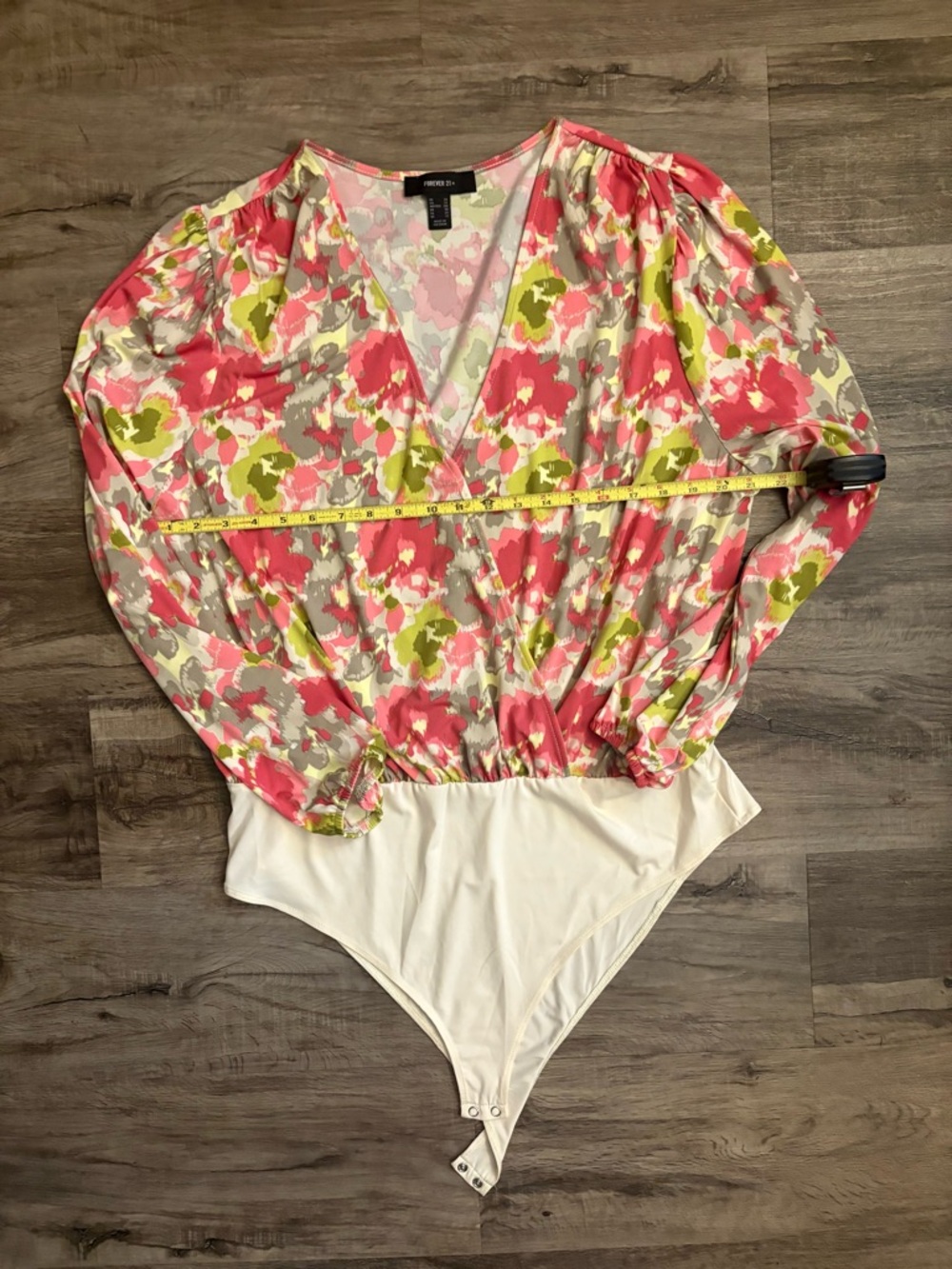 Forever 21 Floral Pink & Green Wrap-Style Bodysuit